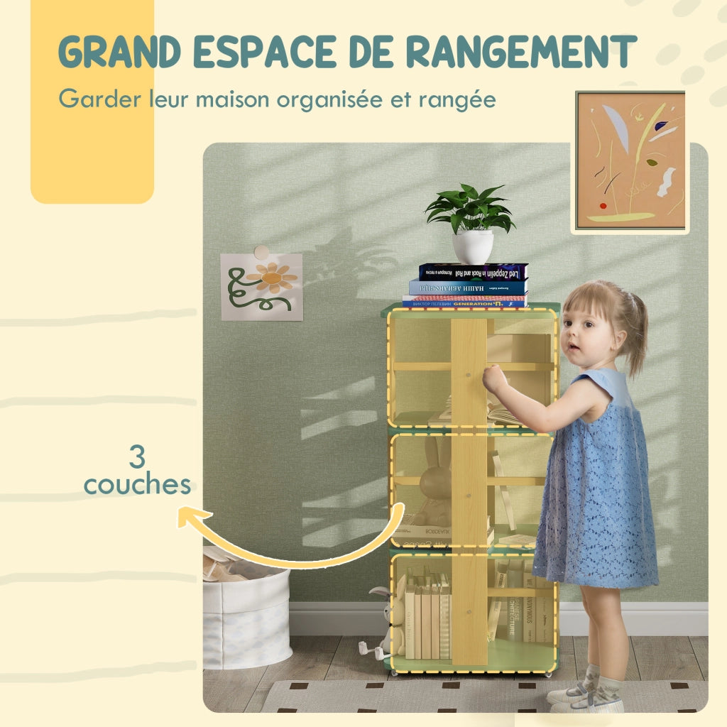 Libreria per Bambini con Ruote ¨C Minimal ¨C Verde 3 Ripiani