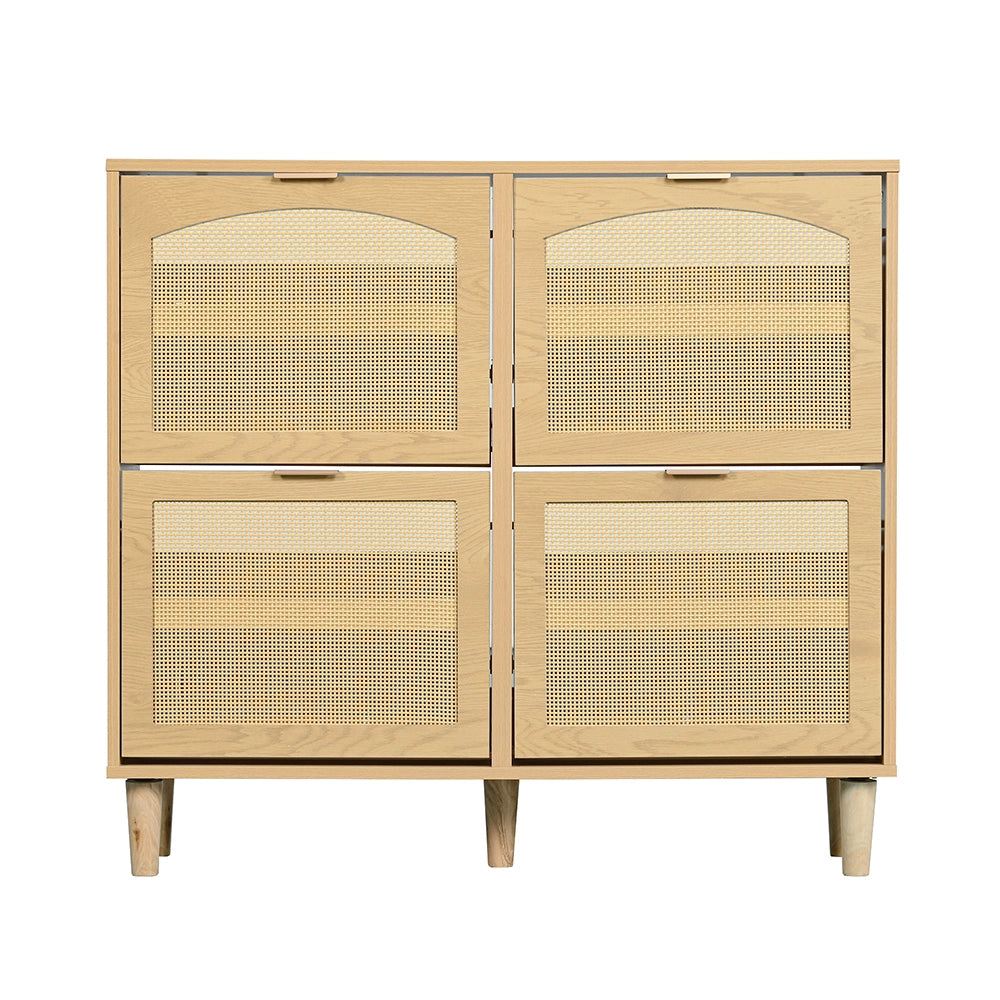 Scarpaio in rattan con 4 cassetti - Xylo - 100x25x90 cm - Stile rustico per corridoio, camera da letto