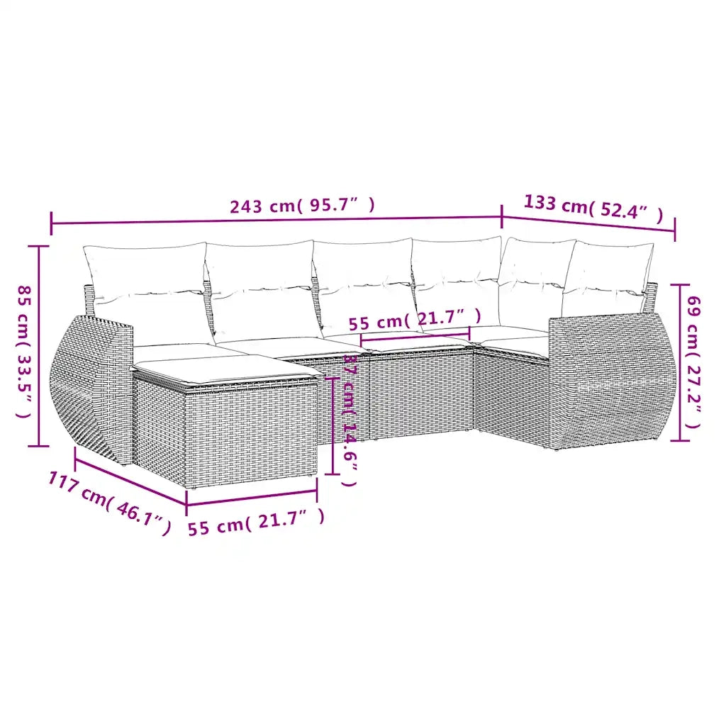 Set Divani da Giardino 6 pz con Cuscini Marrone in Polyrattan 3221663