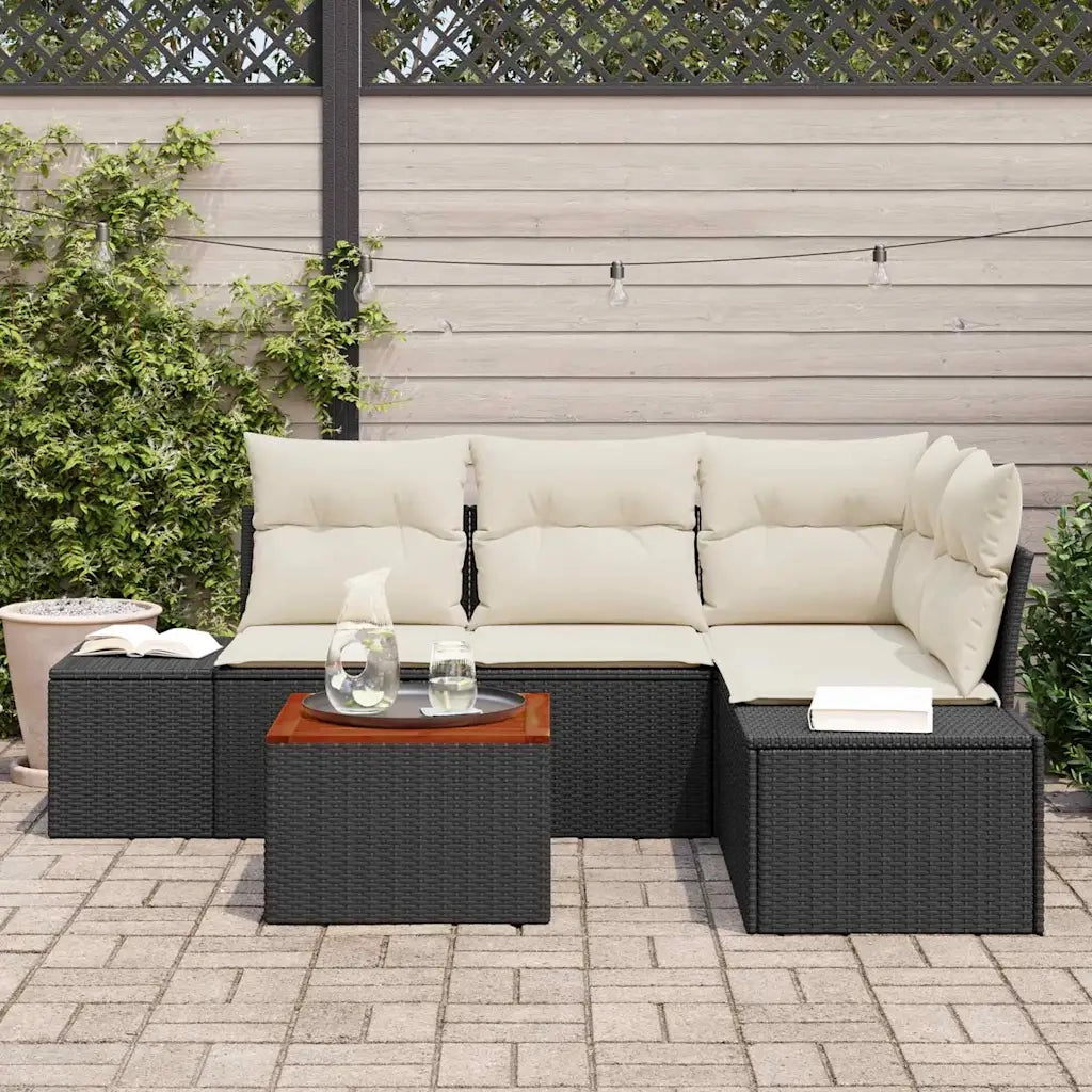 Set Divano da Giardino con cuscino 5 pcs Nero polyrattan
