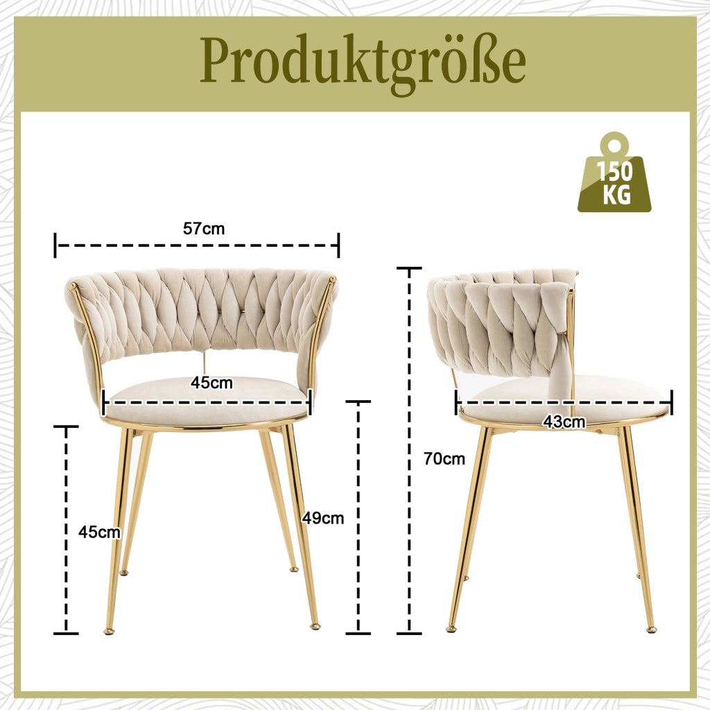SEDIA DA PRANZO Set da 2 pezzi in velluto color avorio con gambe in metallo