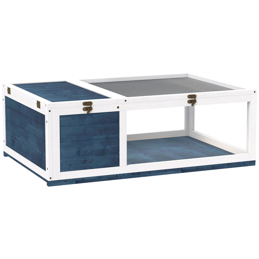 Casetta per Tartarughe in Legno Recinto con Tetto Apribile 91x60,5x32 cm Blu per Interno ed Esterno