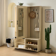 Set guardaroba con specchio e panca in MDF effetto legno