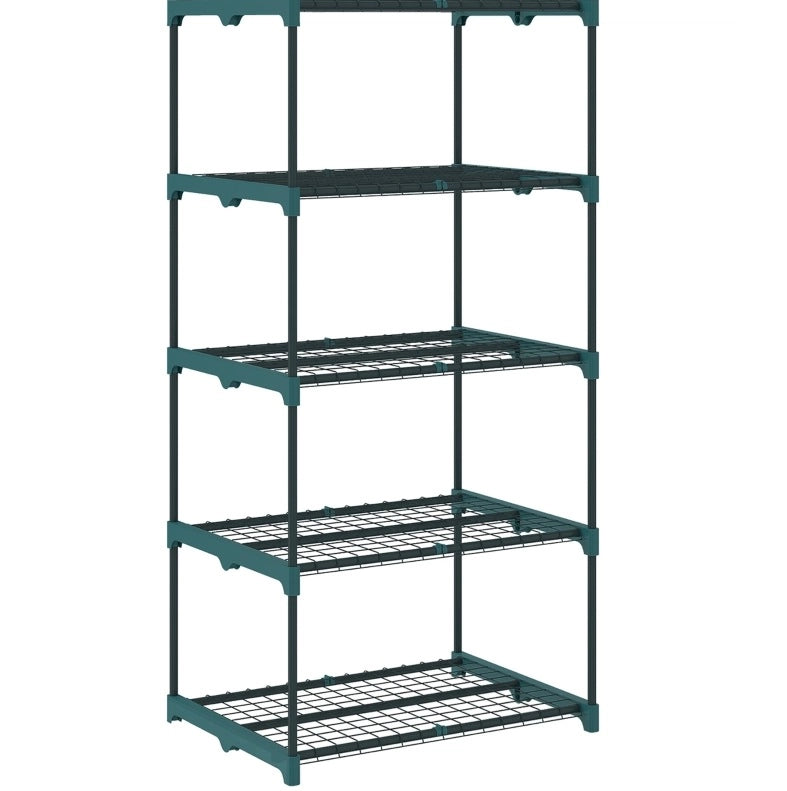 Scaffale per piante a 5 livelli in acciaio verde scuro, altezza 138 cm, per interno ed esterno