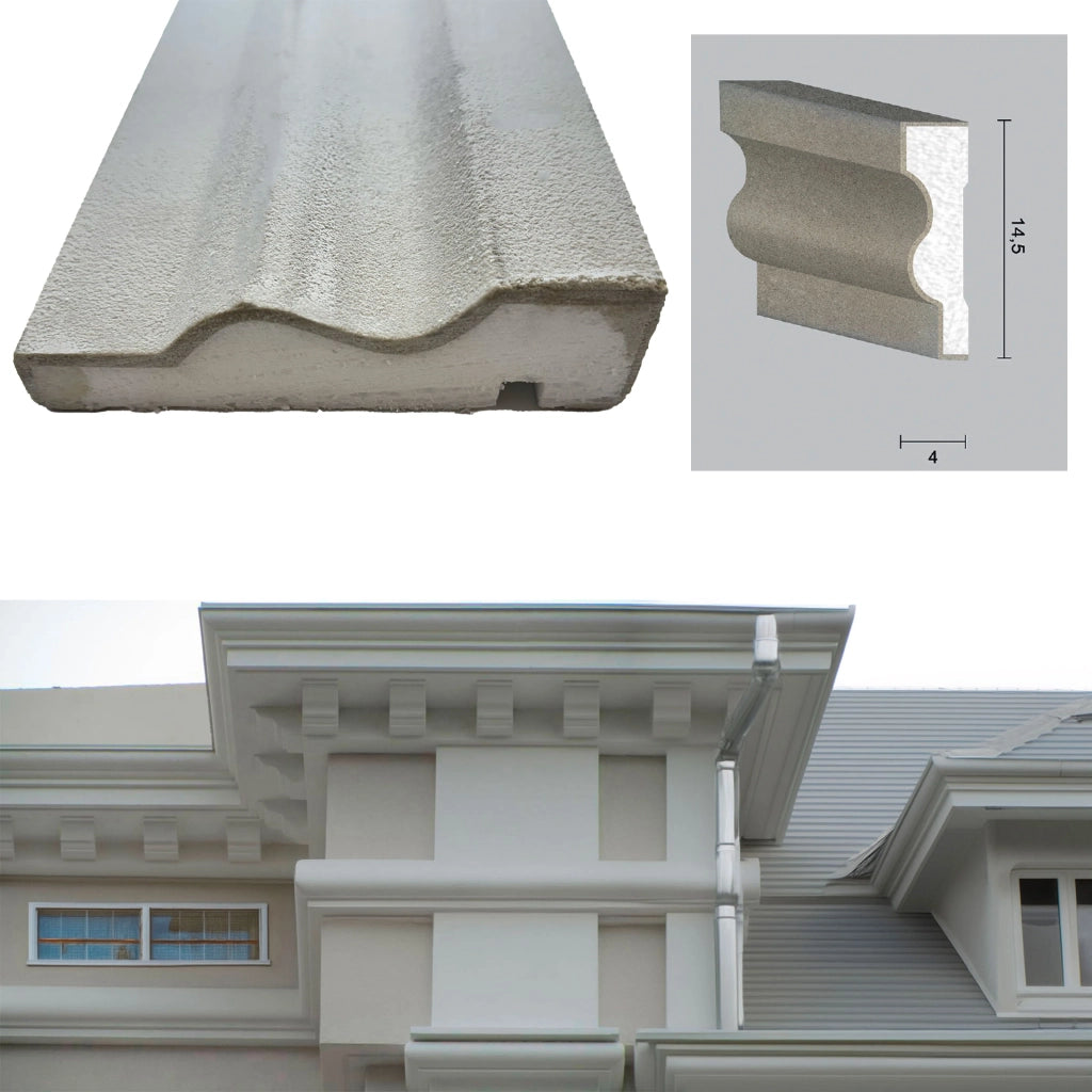 ml *** STOCK ***. Pacco da 16ml di cornice decorativa in XPS Resinata per esterno 14,5X4X200cm  PD151A