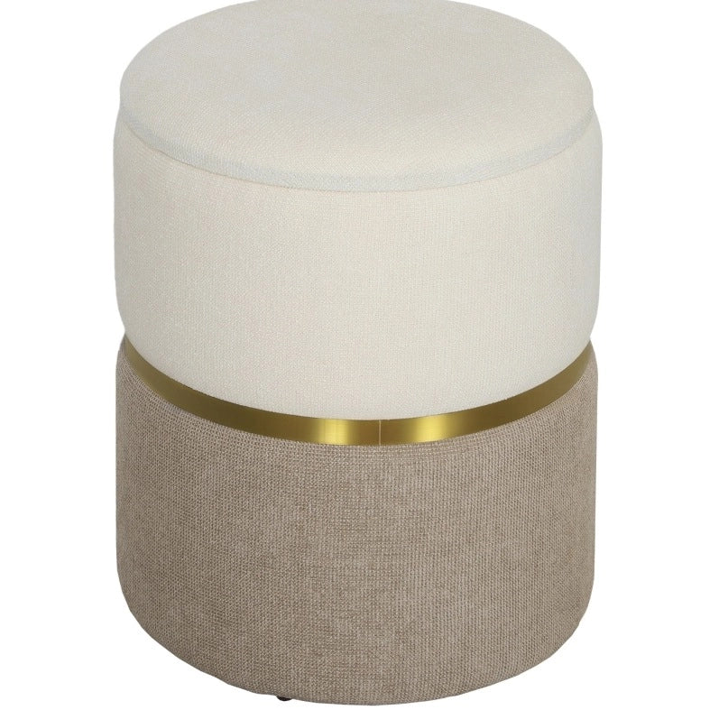 Pouf contenitore con coperchio, design bicolore con anello in metallo, 36 x 36 x 44 cm, crema e bianco