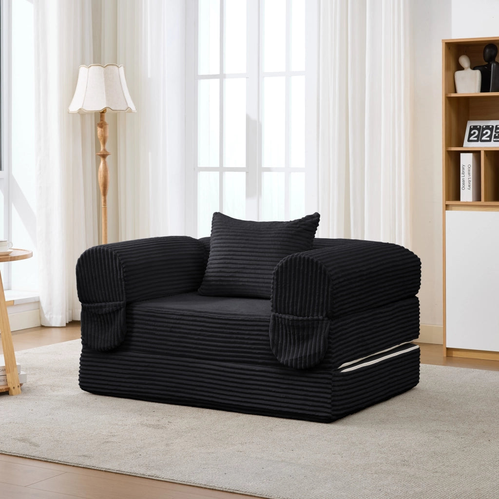 Poltrona letto singola trasformabile 2 in 1 in tessuto a coste nera