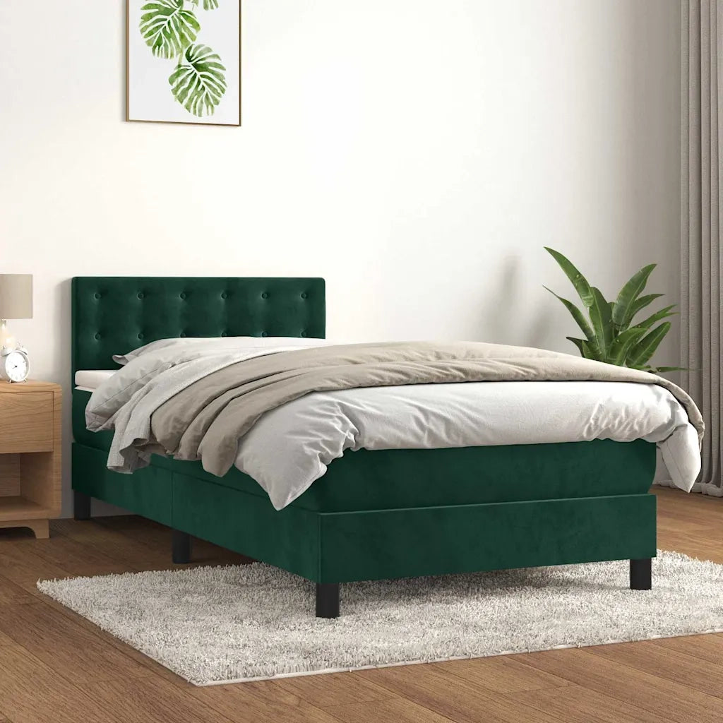 Giroletto a Molle con Materasso-Struttura Letto Verde Scuro 90x190 cm Velluto 700450