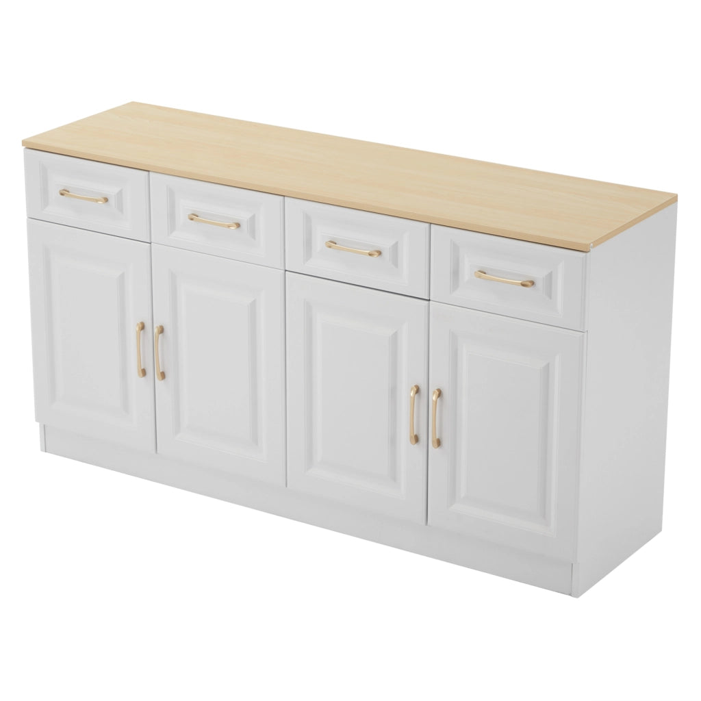 Buffet sideboard 140 cm con 4 cassetti; 4 porte e ripiani regolabili; bianco e rovere