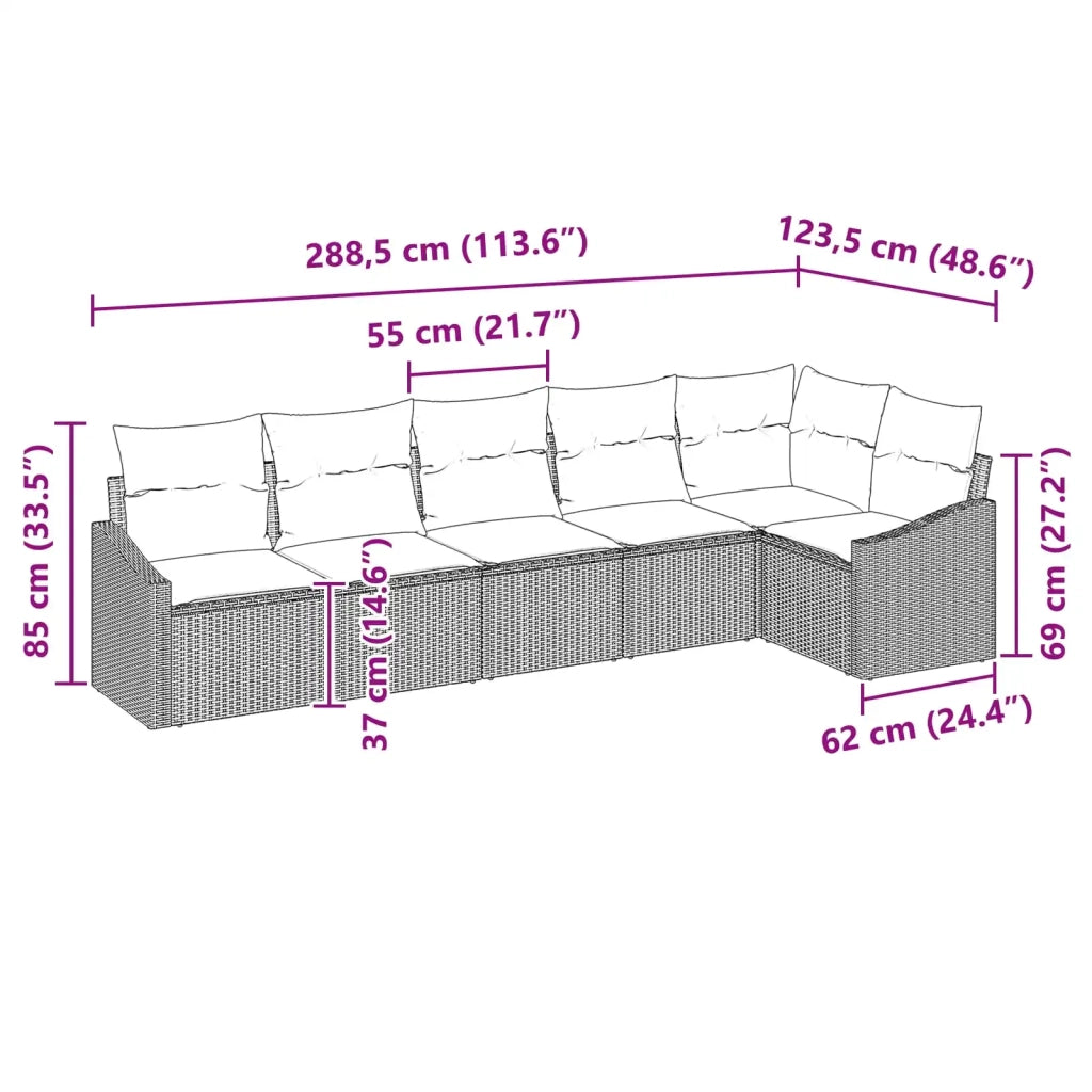 Set di divani 6 pz Marrone polyrattan 3346744