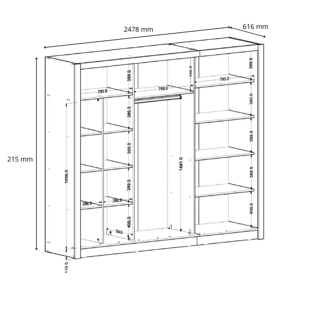 Armadio OZZULA a 3 porte scorrevoli con specchio grigio antracite 248 cm
