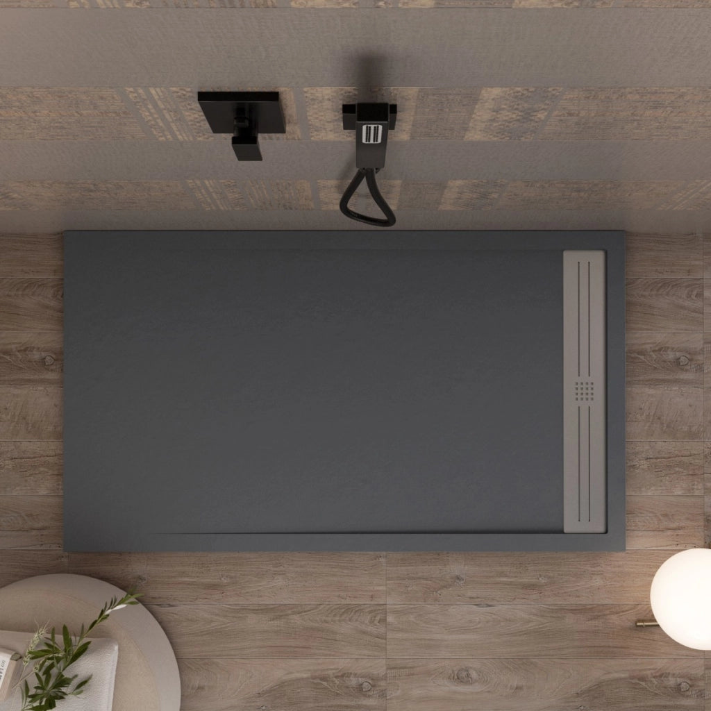 Piatto doccia in marmoresina grigio scuro effetto pietra cemento relax, misura 70x150