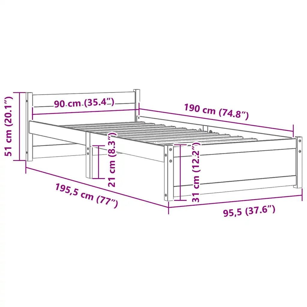 Giroletto-Struttura Letto Bianco in Legno Massello 90x190 cm Single 231524