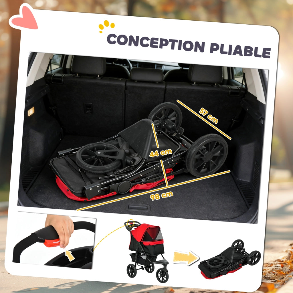 Carrello per cani pieghevole 3 ruote ¨C Minimal ¨C 109,5x57,5x106,5cm rosso