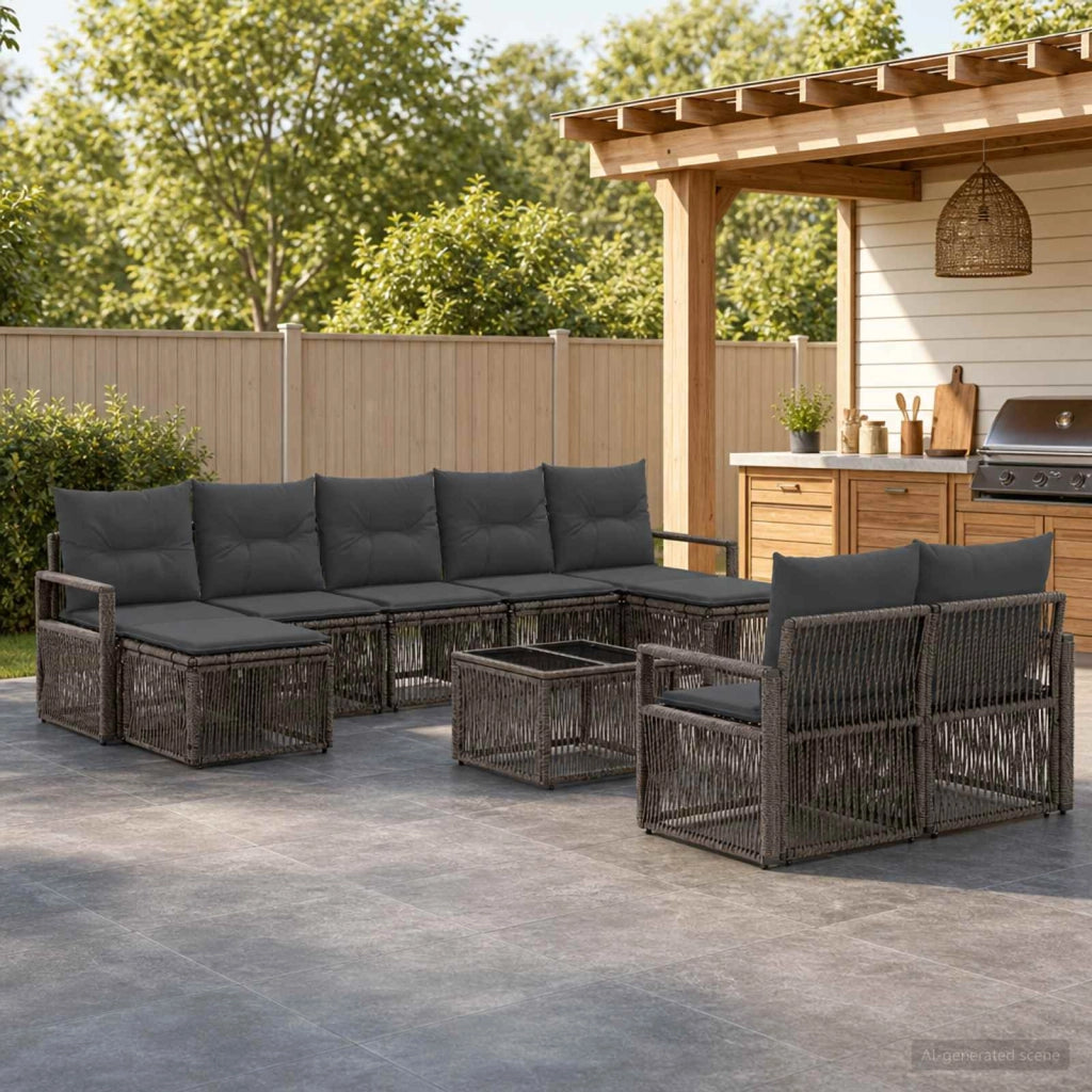 Set Divano da Giardino 10 pz Grigio polyrattan 3435842