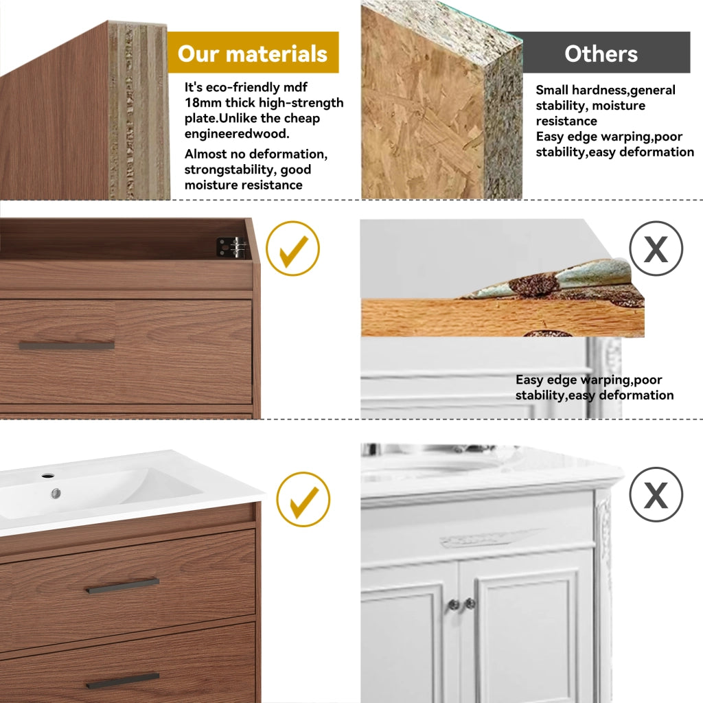 Armadietto da bagno con 2 cassetti scorrevoli silenziosi in MDF marrone rossiccio larghezza 75 cm