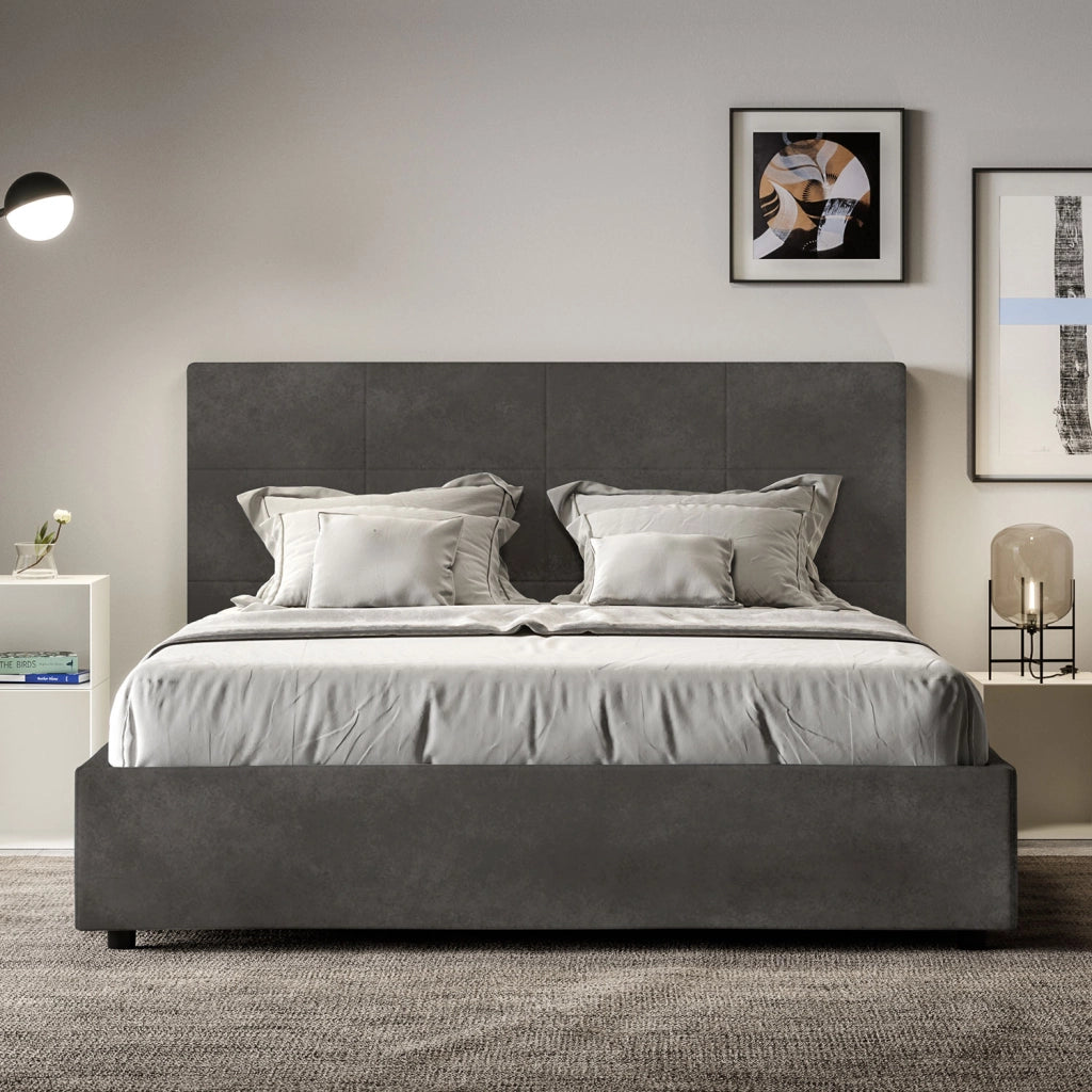 BS COM Letto una piazza e mezza senza rete imbottito 130x210 microfibra grigio
