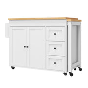 Isola da cucina mobile allungabile 116-179,5 cm con 3 cassetti, ripiani laterali snack e ruote, bianco/nero