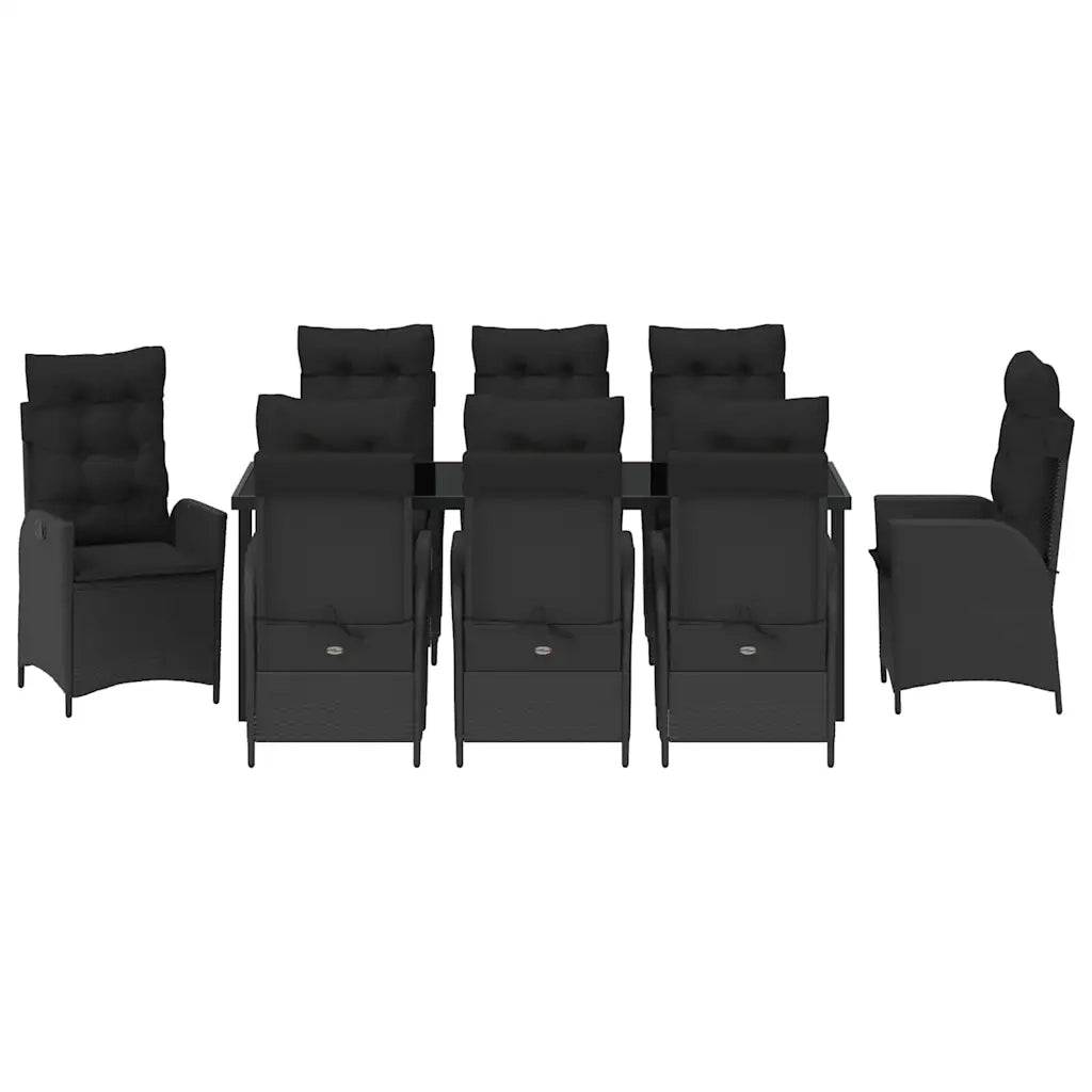 Set da Pranzo per Giardino con cuscino 9 pcs Nero polyrattan 3380490