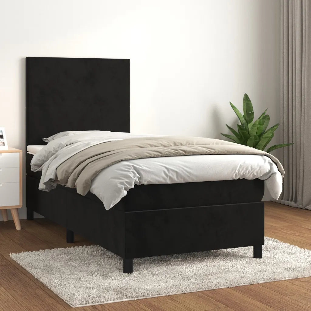Giroletto a Molle con Materasso-Struttura Letto Nero 80x200 cm in Velluto 542857