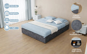 Letto contenitore imbottito con pistoni pneumatici, velluto olandese, grigio, 140x200 cm, senza materasso