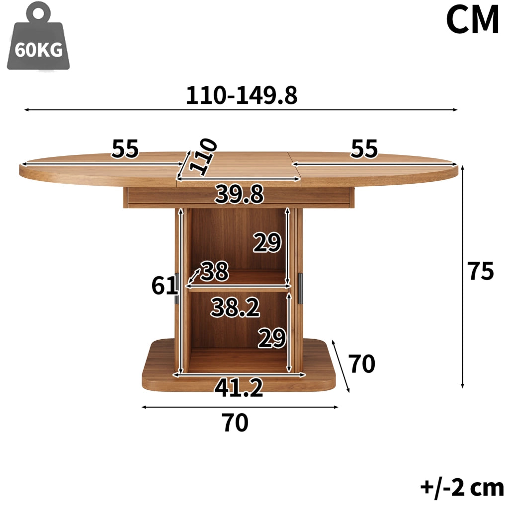 Tavolo da pranzo ovale allungabile con vano contenitore 110-149,8 cm