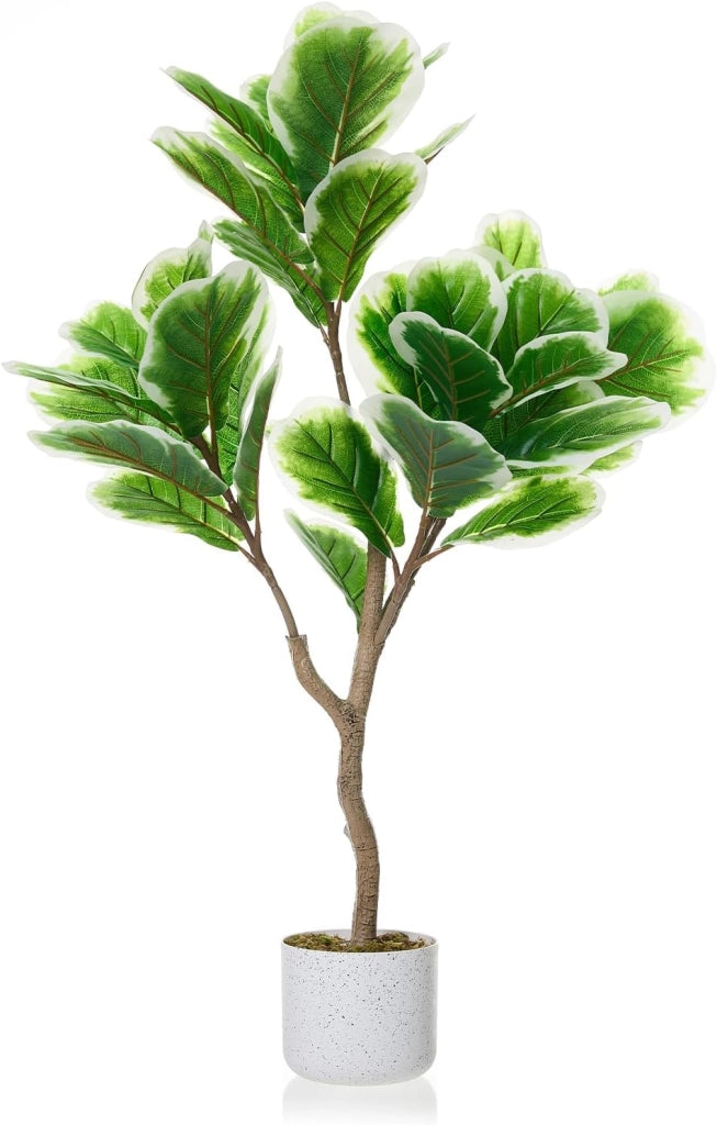 Ficus Lyrata Artificiale 100 cm in PEVA con Vaso da Pavimento per Ufficio