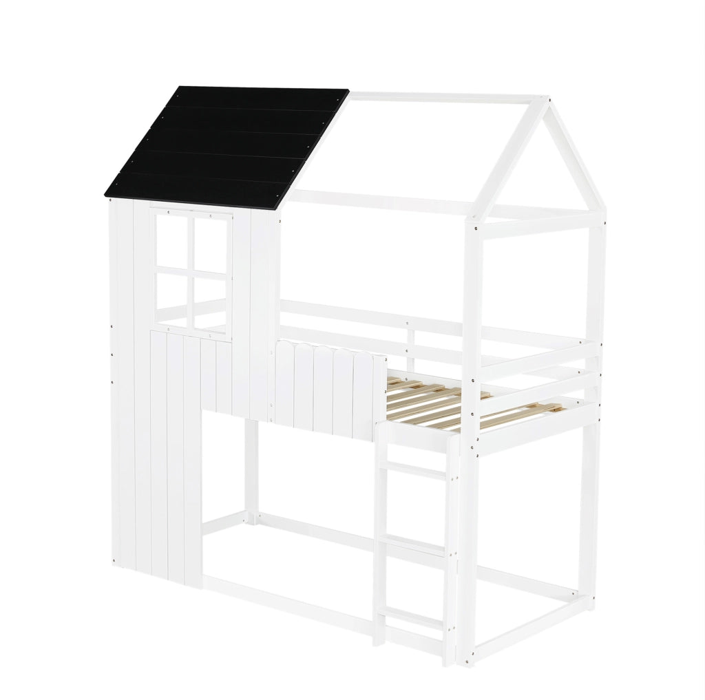 Letto a soppalco per bambini con forma casa e scala a 3 gradini