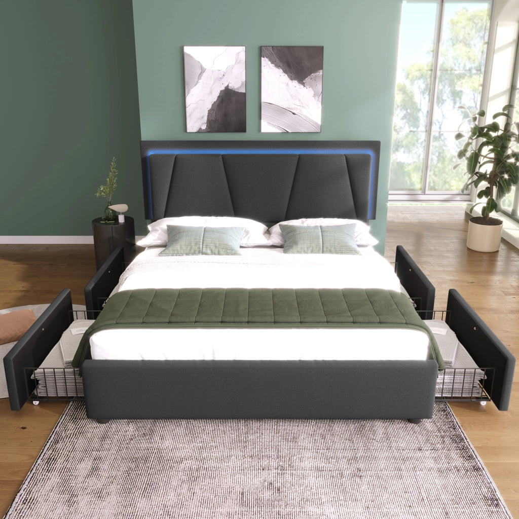 letto imbottito legno grigio 160x200 cm