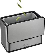 Contenitore per compost 3L - stantuffo in acciaio inossidabile - coperchio - resistente ai feromoni - contenitore per compost per cucina - filtro a carbone attivo - resistente alla macchina per lavastoviglie