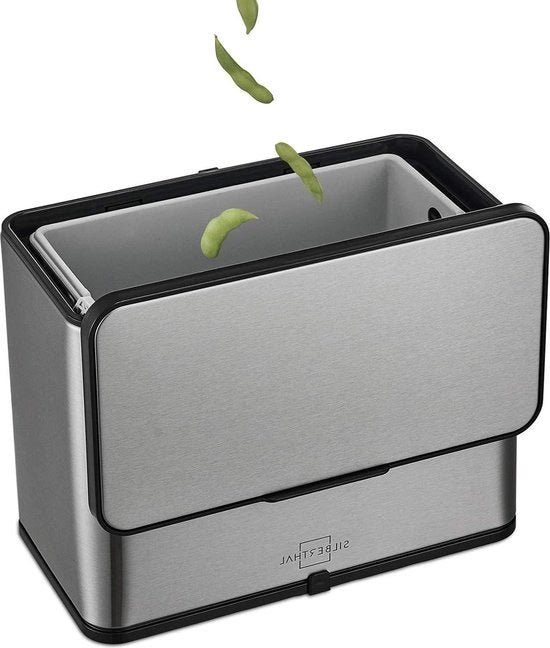 Contenitore per compost 3L - stantuffo in acciaio inossidabile - coperchio - resistente ai feromoni - contenitore per compost per cucina - filtro a carbone attivo - resistente alla macchina per lavastoviglie