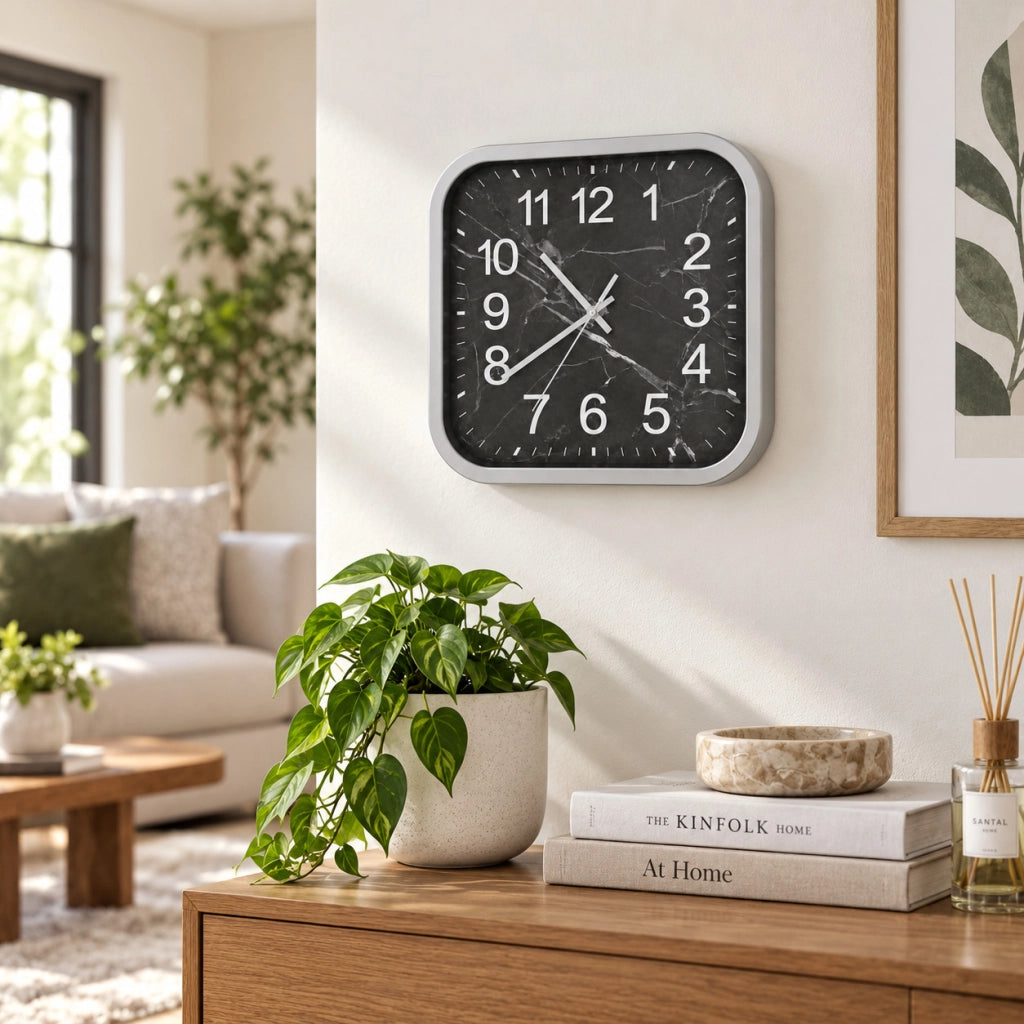 OROLOGIO PARETE QUADRATO 28CM EFFETTO MARMO MODERNO VARI COLORI CASA STUDIO