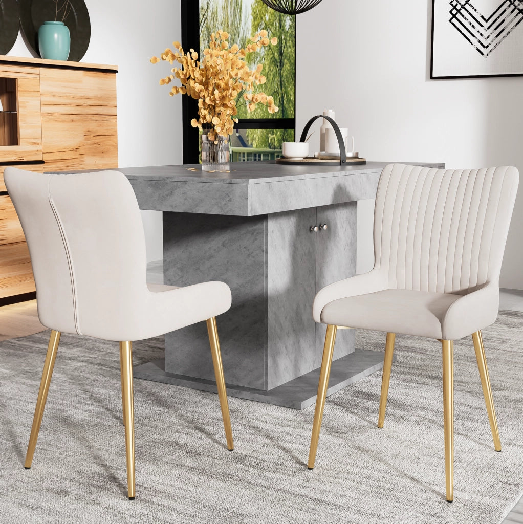 Set 4 sedie da pranzo in velluto beige con gambe in metallo dorato