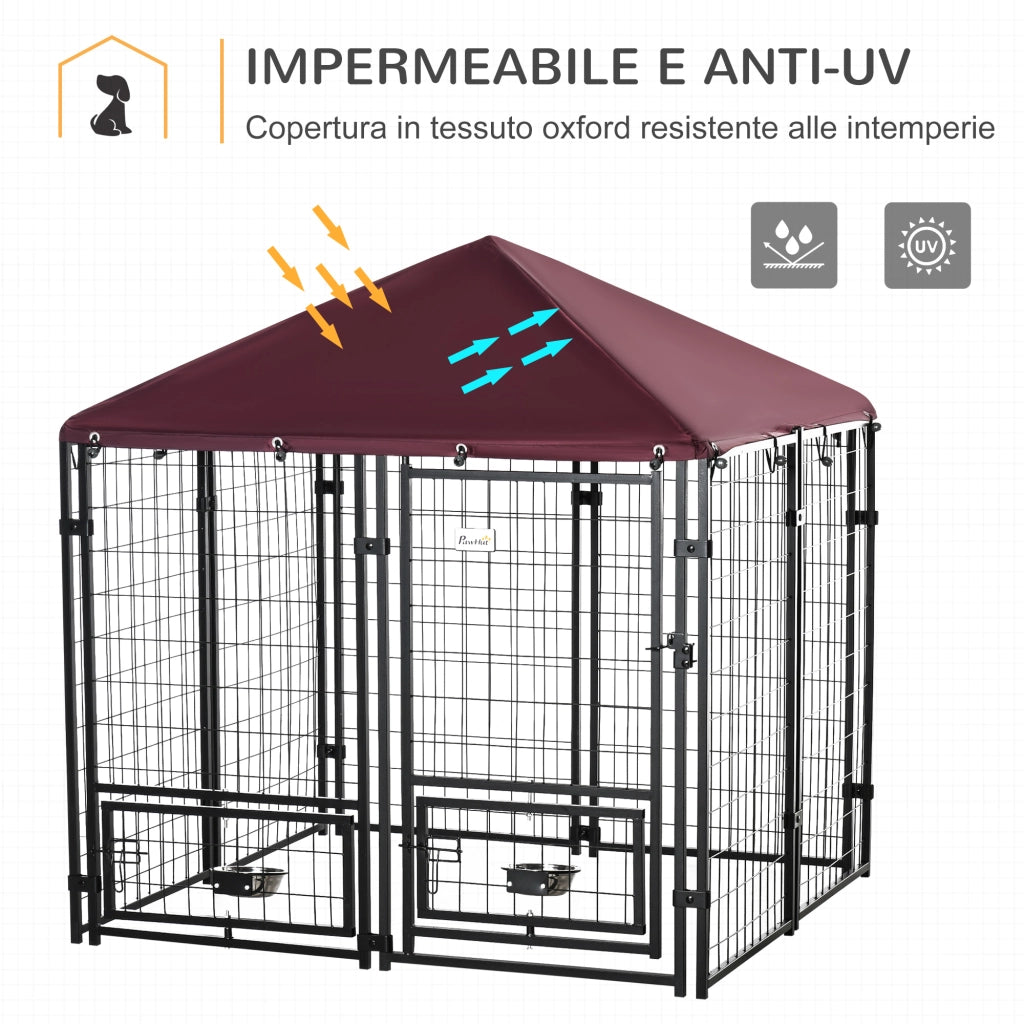 Recinto per Cani da Esterno ¨C Minimal ¨C Nero e Rosso, Acciaio