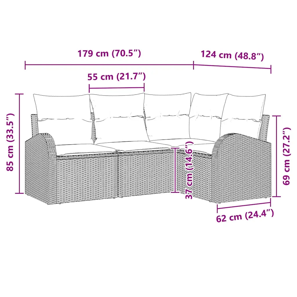Set Divano da Giardino 4 pz | Set Salotto da Giardino Nero polyrattan