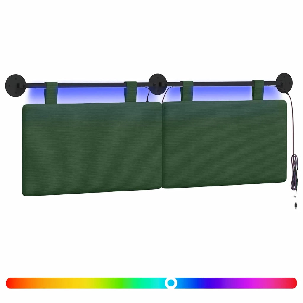 Testiera | Testata sospesa Con luce LED Verde Giungla Tessuto in Cords