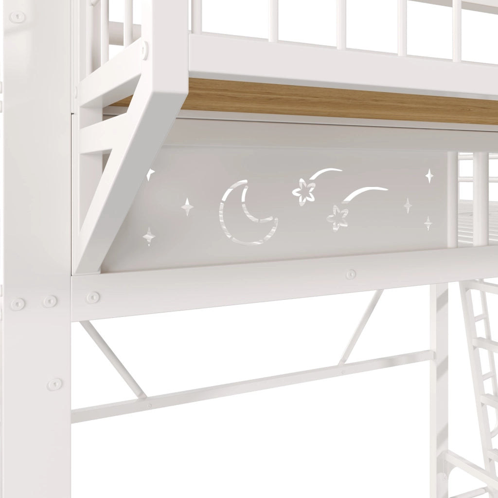 Letto a soppalco 140x200 cm in metallo bianco con vani portaoggetti HOMVRA