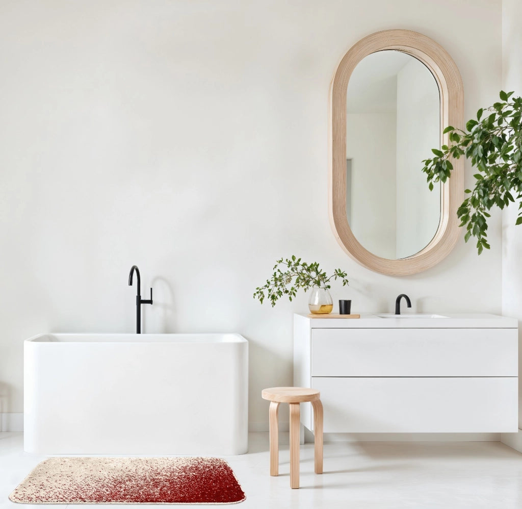 Tappeto Bagno Camera Scendiletto Doccia Vasca Antiscivolo Assorbente Shaggy Soffice IBISCO A Rosso - 50x80 cm