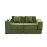 Divano modulare 2 posti - con tasche laterali e cuscini - in chenille verde