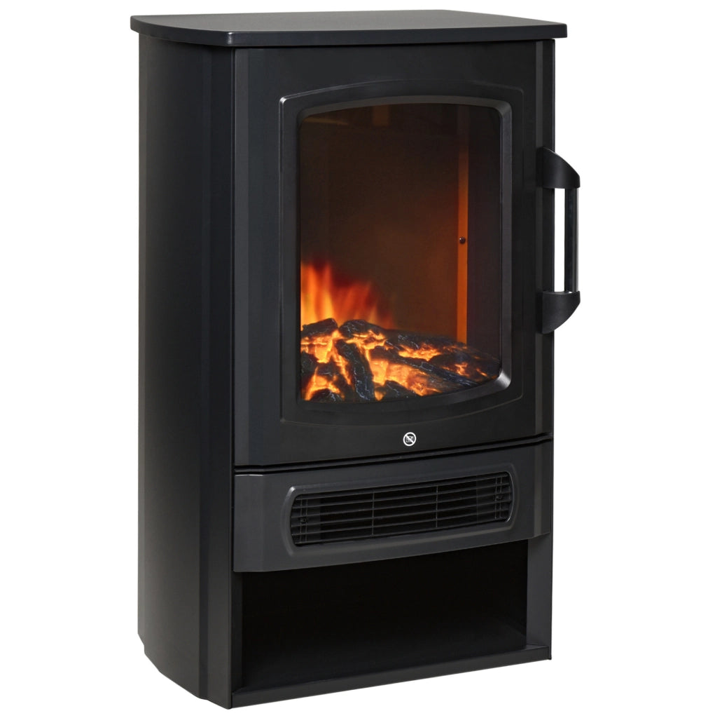 Camino Elettrico Nero con Effetto Fiamma Realistico, Termostato, 1000/2000 W, per Ambienti fino a 25 mq, 44,5x32,1x74 cm