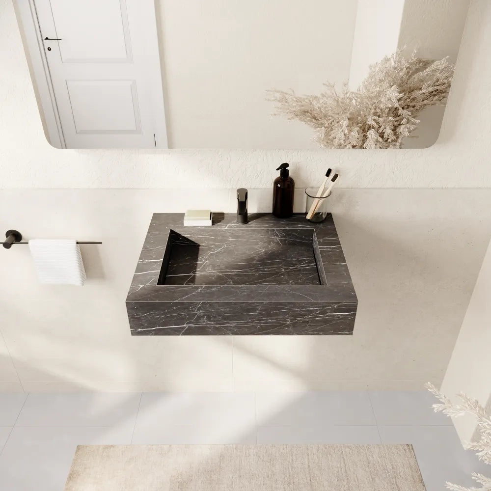 Lavabo sospeso in hpl 80cm effetto marmo scuro | Baikal