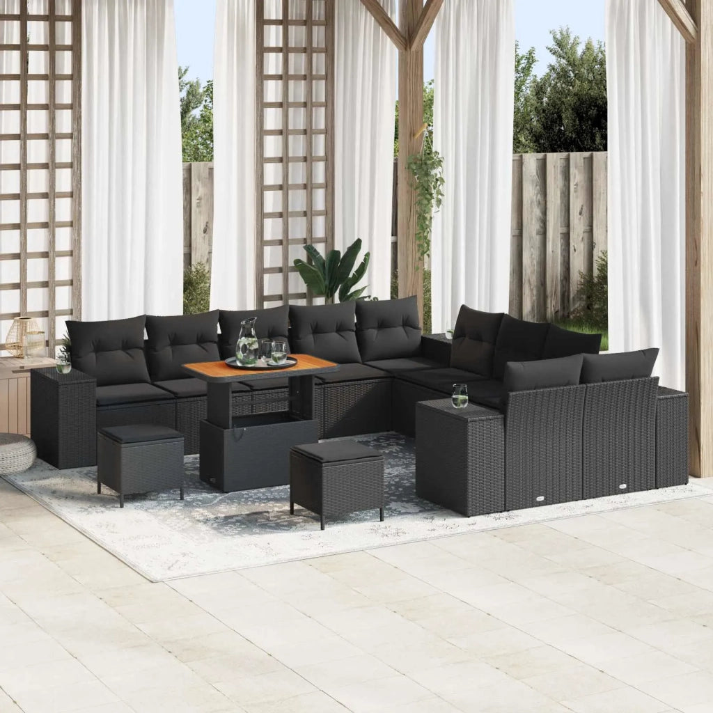 Set Divano da Giardino con cuscino 13 pcs Nero polyrattan 3362064