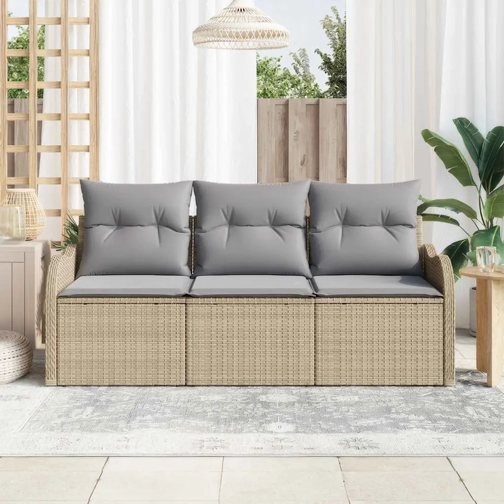 Set Divano da Giardino con cuscino 3 pcs Beige Poly Rattan