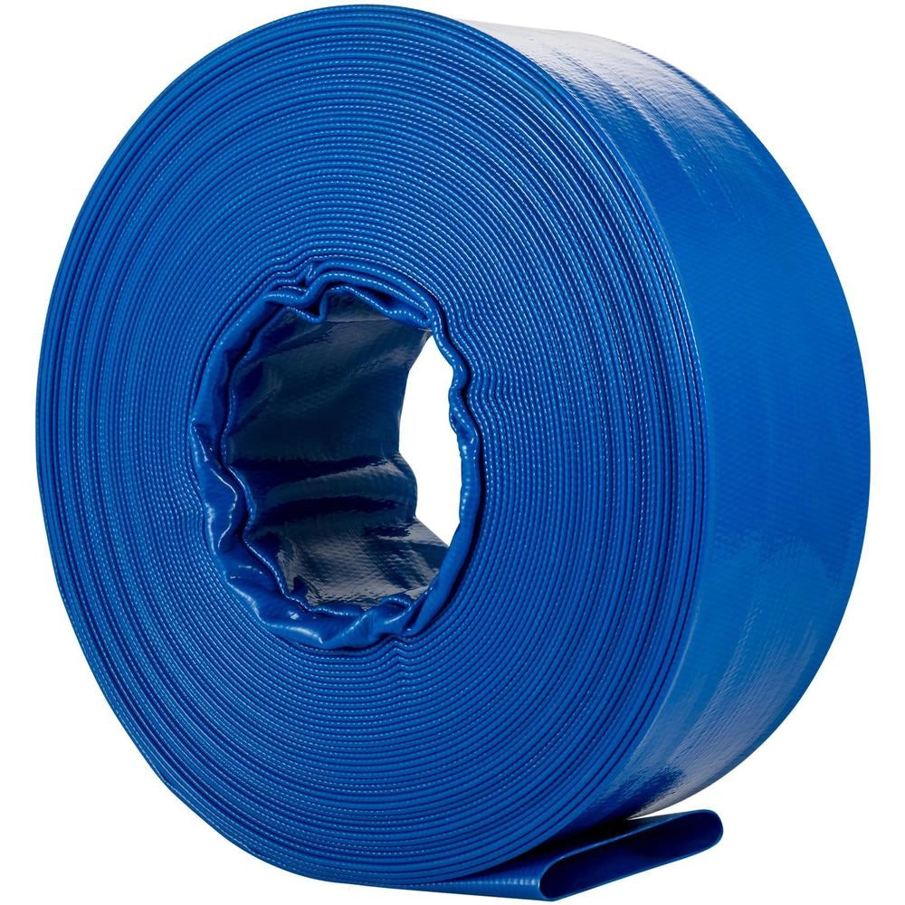 Tubo Scarico Piatto PVC 51mm x 32m Controlavaggio Resistente Intemperie Scoppio Piscine Trasferimento Acqua Blu