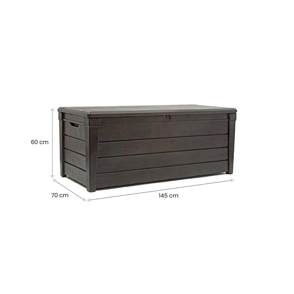 Cassapanca outdoor Wawa, Baule da giardino, Contenitore da esterno, Panchina contenitore da esterno, 145x70 h60 cm, Marrone