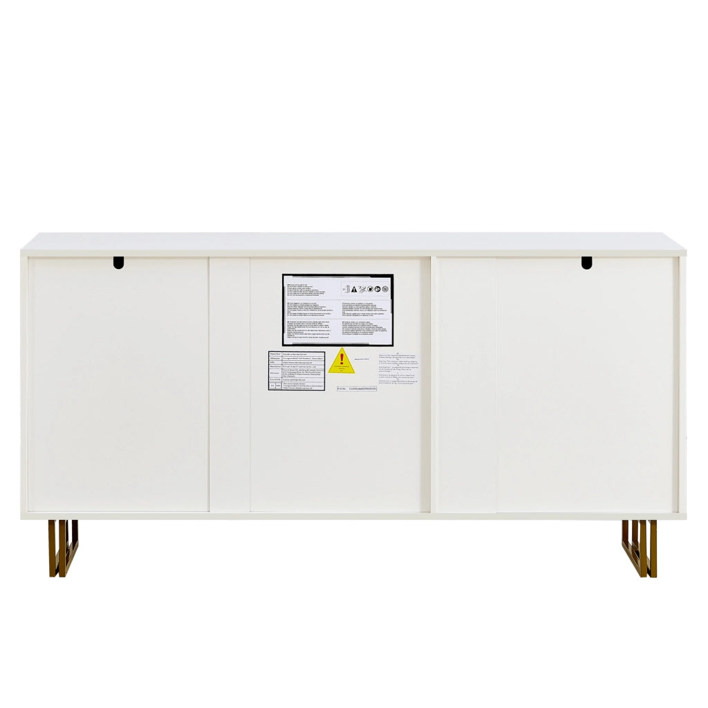 Credenza ULEVR 160x40x81,5 cm con 2 ante e 3 cassetti, mobile contenitore in MDF bianco con gambe in acciaio