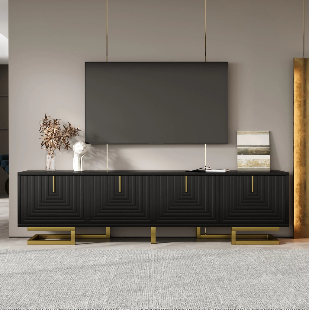 Mobile TV 160x38x44.5 cm; 4 porte con ripiani e cerniere ammortizzate; truciolare; nero