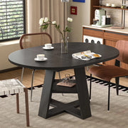 Tavolo allungabile da pranzo rotondo per 4-6 persone con vano per prolunga e ripiano sotto piano in MDF nero