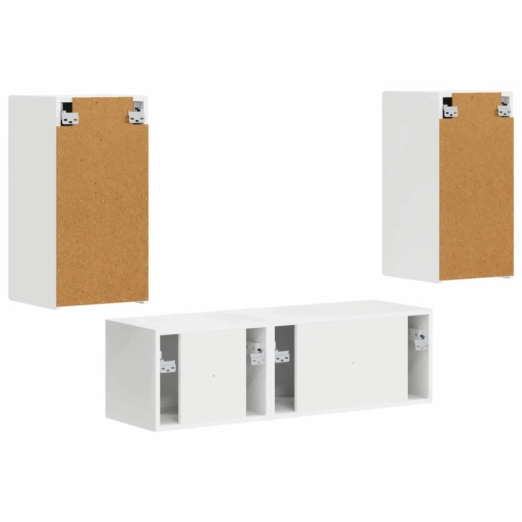 Set di Mobiletto da TV a Parete 4 pz | Armadietto TV | Mobile Porta TV Bianco Legno multistrato