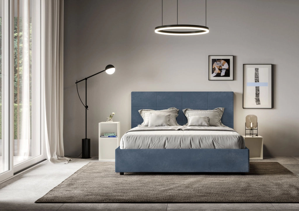 BS COM Letto una piazza e mezza contenitore imbottito 130x210 microfibra blu